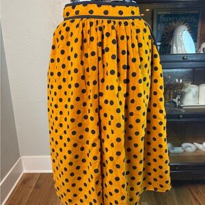 Tulip B Women’s Mustard Yellow Black Polka Dot Midi Skirt Cotton Blend Size L